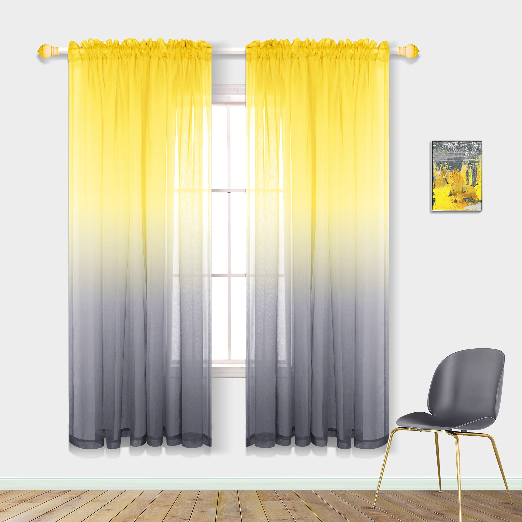 Sunflower Decor For Kitchen Lemon Yellow And Grey Window Curtain Panels For Home Decorations