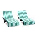 Arkwright California Chaise Lounge Cover - Pack Of 2 - Striped Soft Cotton Cabana Towel With Pocket Holder For Beach Pool Outdoor Chair, 30 X 85 In., Green
