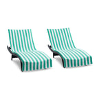 Arkwright California Chaise Lounge Cover - Pack Of 2 - Striped Soft Cotton Cabana Towel With Pocket Holder For Beach Pool Outdoor Chair, 30 X 85 In., Green