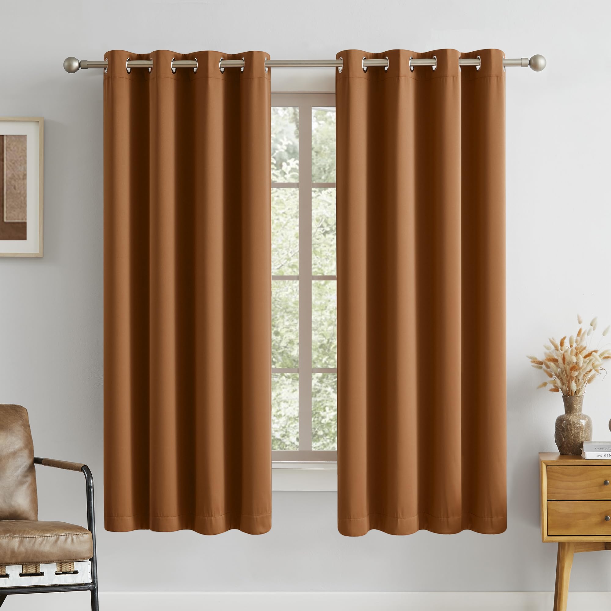 Dualife Dark Oak Brown Grommet Room Darkening Curtains 52 X 72 Inches, 2 Panels