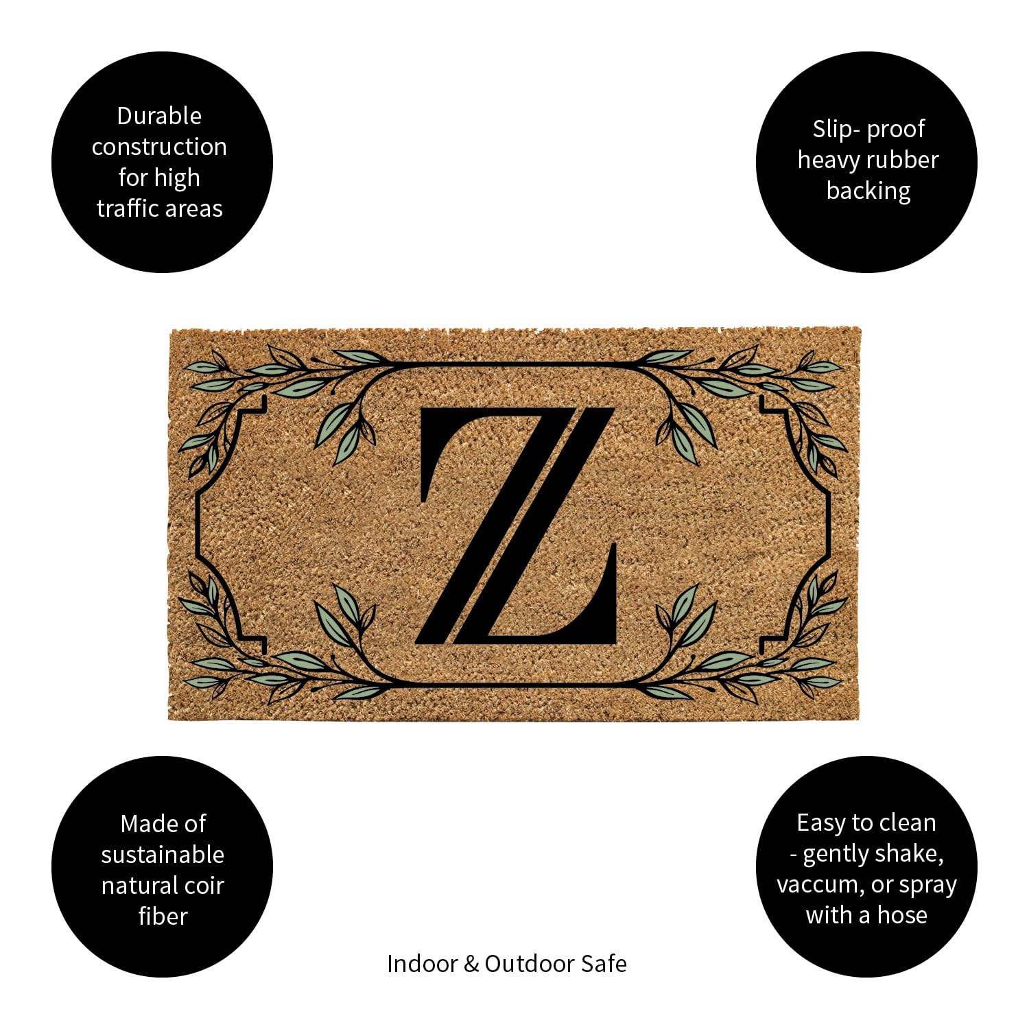 Evergreen Monogram Coir Doormat | Letter Z | Front Door Mat For Outdoor Indoor Entrance | 28X16 Inches | Non-Slip Backing Doorwa