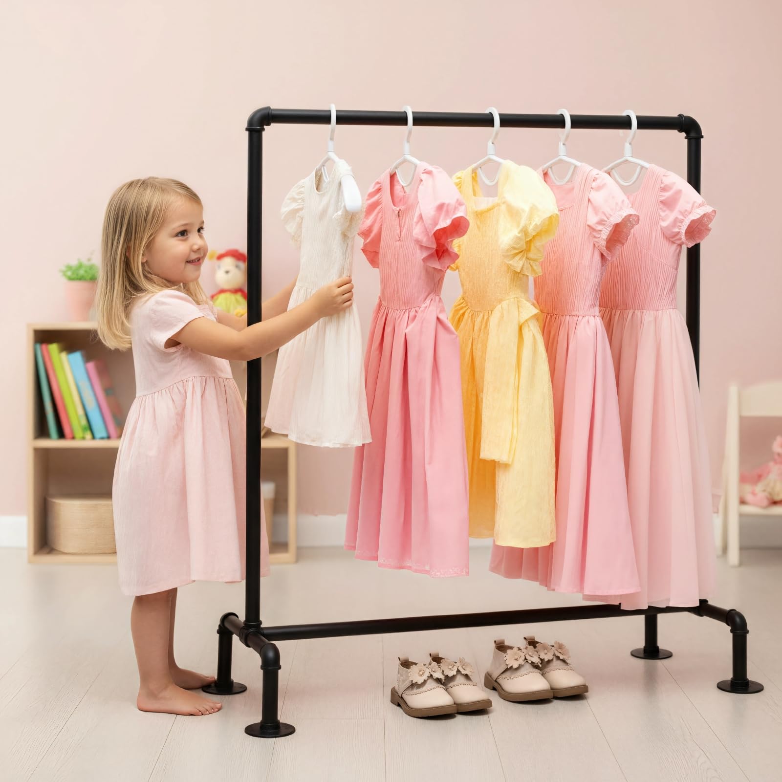 DOFURNILIM Kids Pipes Dress up Clothing Rack, Kids Clothes Rack, Child Garment Rack, Hanging Clothes Rod Storage Shelf Organizer