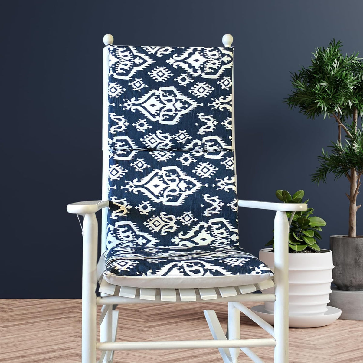 Navy Blue Ikat Indian Print Rocking Chair Pad