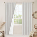 LAMIT Light Grey 100% Blackout Linen Curtains, 80 Inch Linen Textured Living Room Farmhouse Curtains Room Darkening Back Tab and