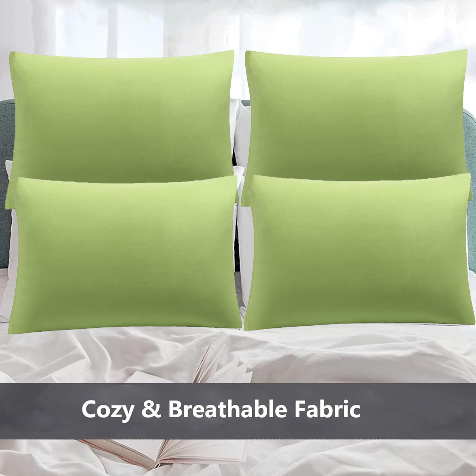 Leisureweek Premium Yellowgreen Pillowcases 12 Pack, Standard Queen Size, Soft Brushed 1800 Thread Count Microfiber, Allergies F