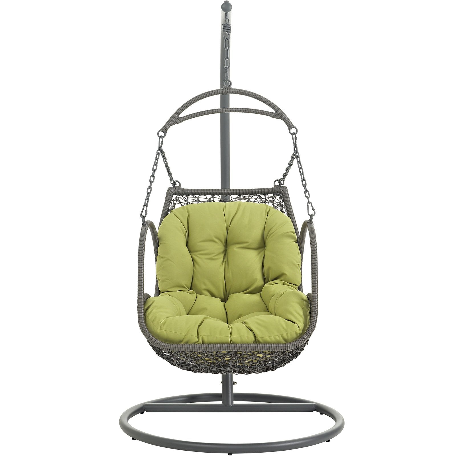 Modway Arbor Wicker Rattan Outdoor Patio Porch Lounge Hanging Swing Chair Set With Stand In Peridot
