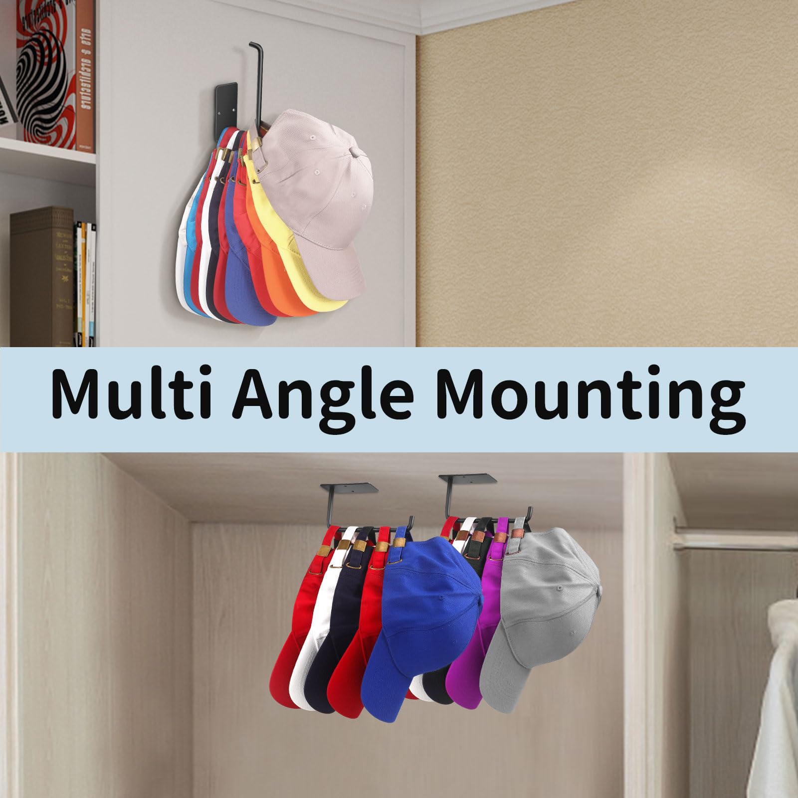 Letohoumia Hat Racks For Baseball Caps 2 Pack, Stainless Steel Adhesive Hat Hanger Hooks Holder For Wall, Multi-Purpose Strong H