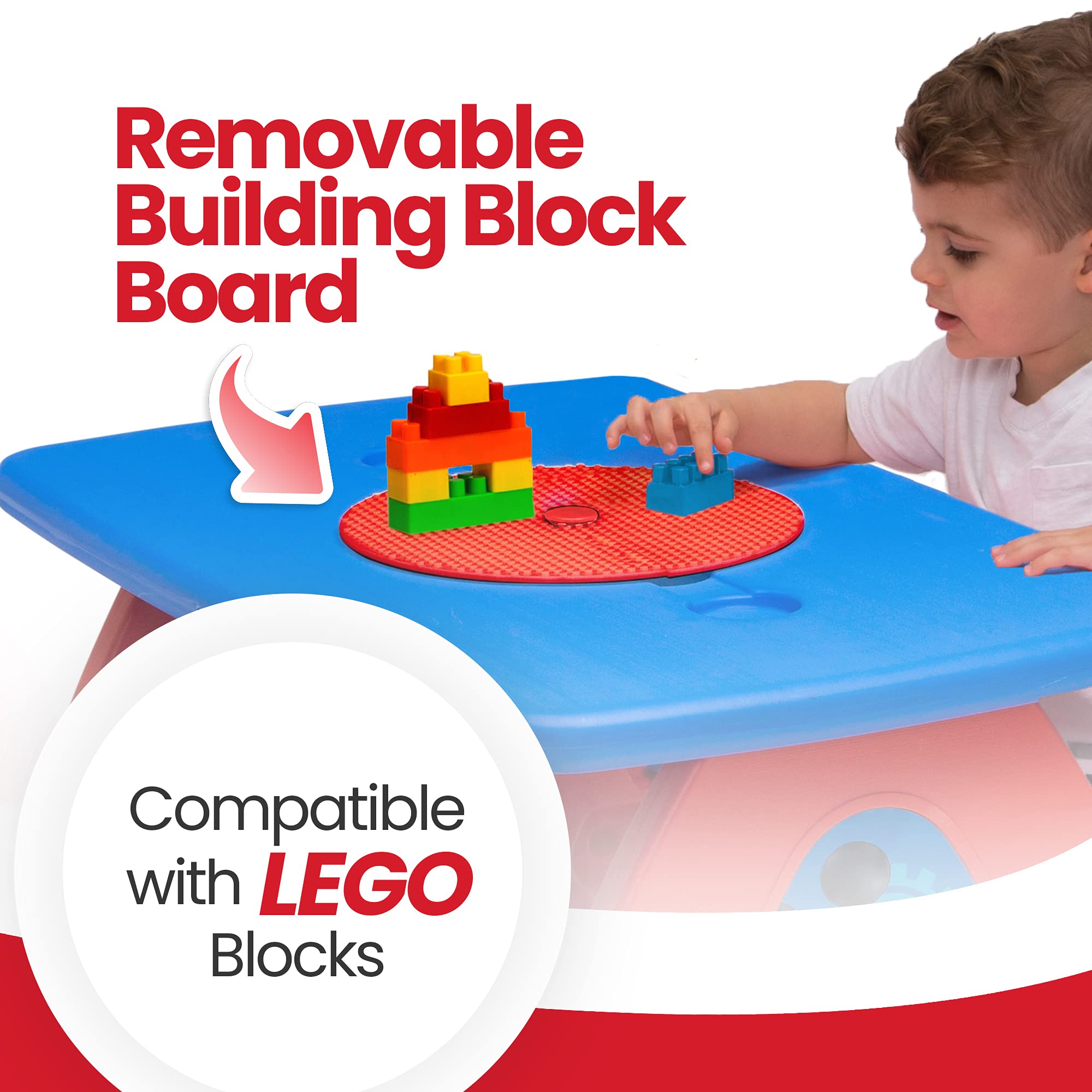 Disney Mickey Mouse 4 Seat Activity Picnic Table With Umbrella And Lego Compatible Tabletop By Delta Children