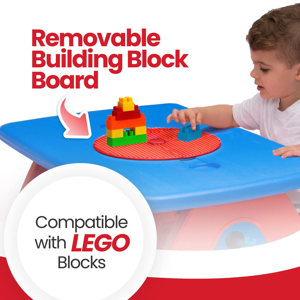 Disney Mickey Mouse 4 Seat Activity Picnic Table With Umbrella And Lego Compatible Tabletop By Delta Children