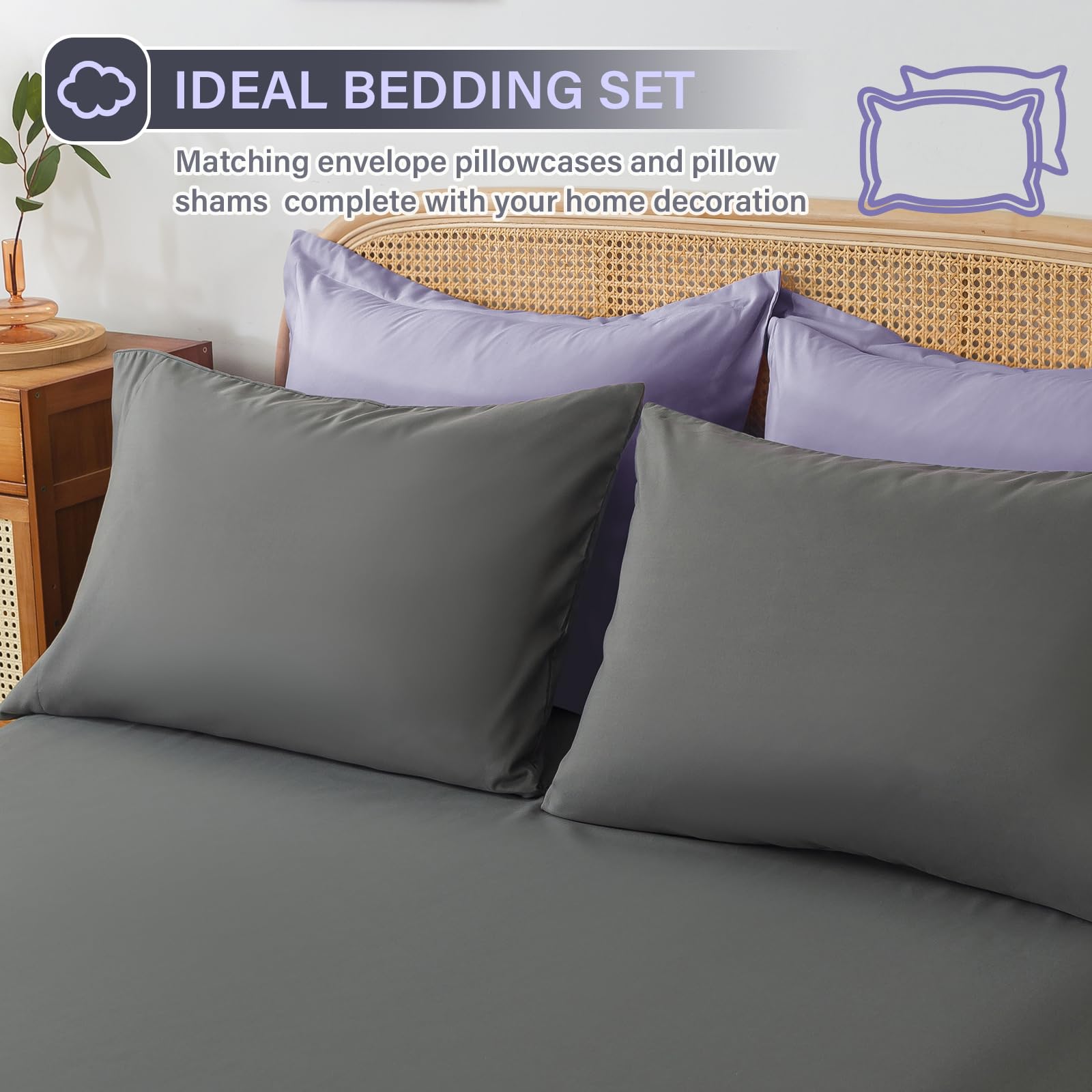 Cosybay Bed In A Bag King Reversible Comforter Sets 7Pcs All Season Down Alternative Bedding Sets Lavender And Grey With Comfort