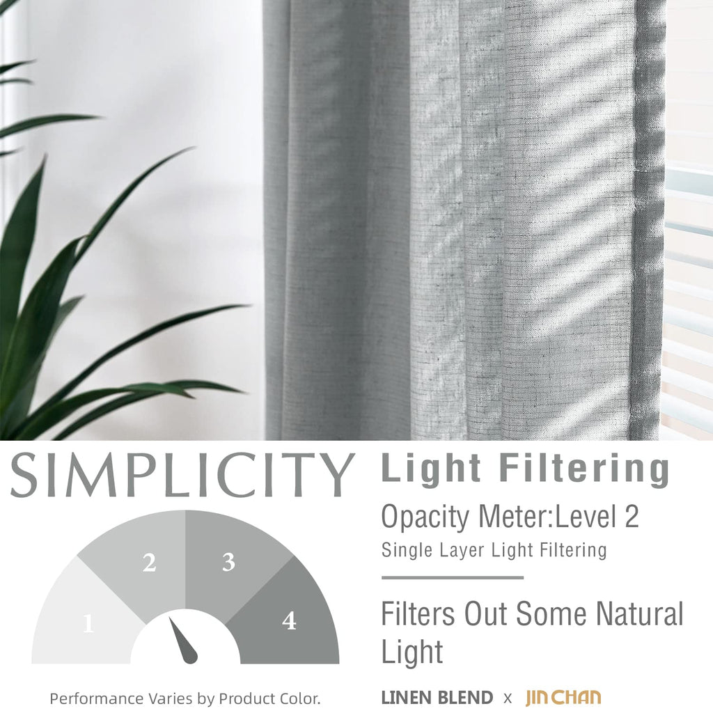 Jinchan Linen Blend Grey Curtains 96 Inches Long For Living Room Farmhouse Rod Pocket Back Tab Light Filtering Window Drapes For Bedroom Curtains Gray 2 Panels