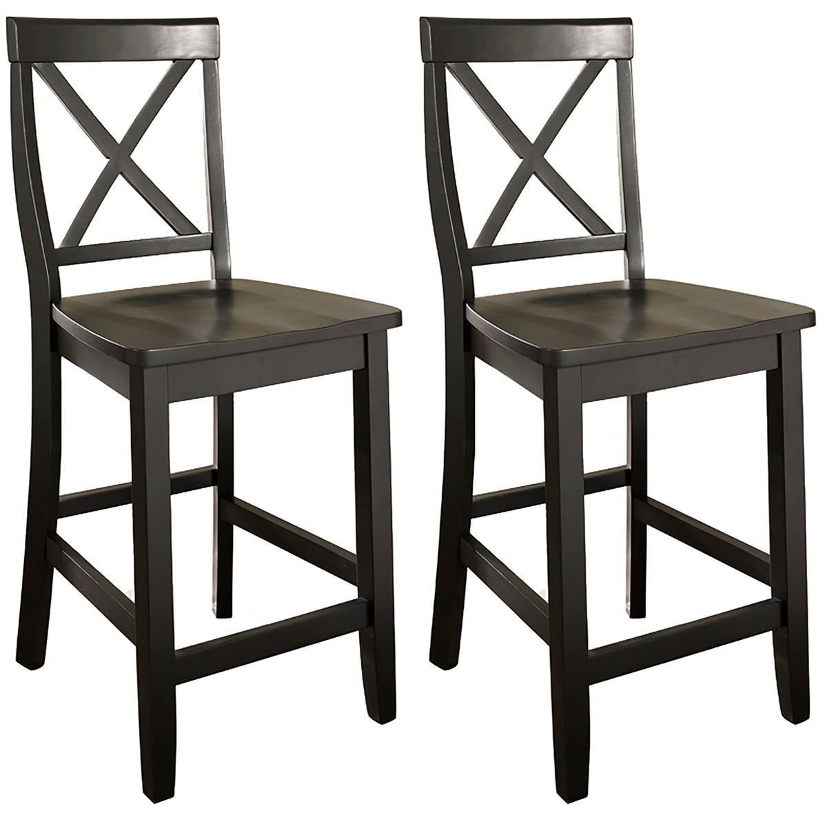 Crosley Furniture X-Back Wood Counter Height Bar Stools Set of 2, Black, 24-inch