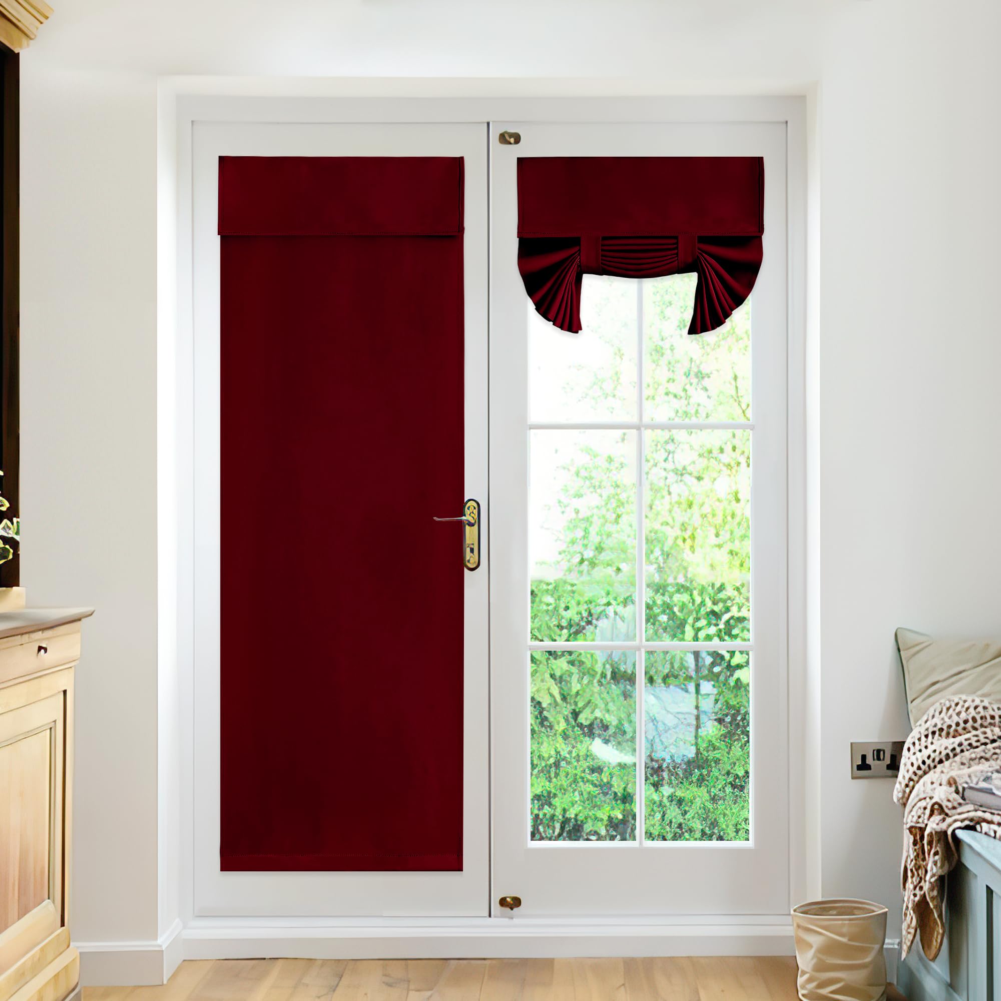 Ryb Home Blackout Door Curtains 2 Panels Set, Privacy Insulating Glass Window Door Blind Shdes For French Door Nana Door Sidelight Door Office, W 26 X L 72, Burgundy Red