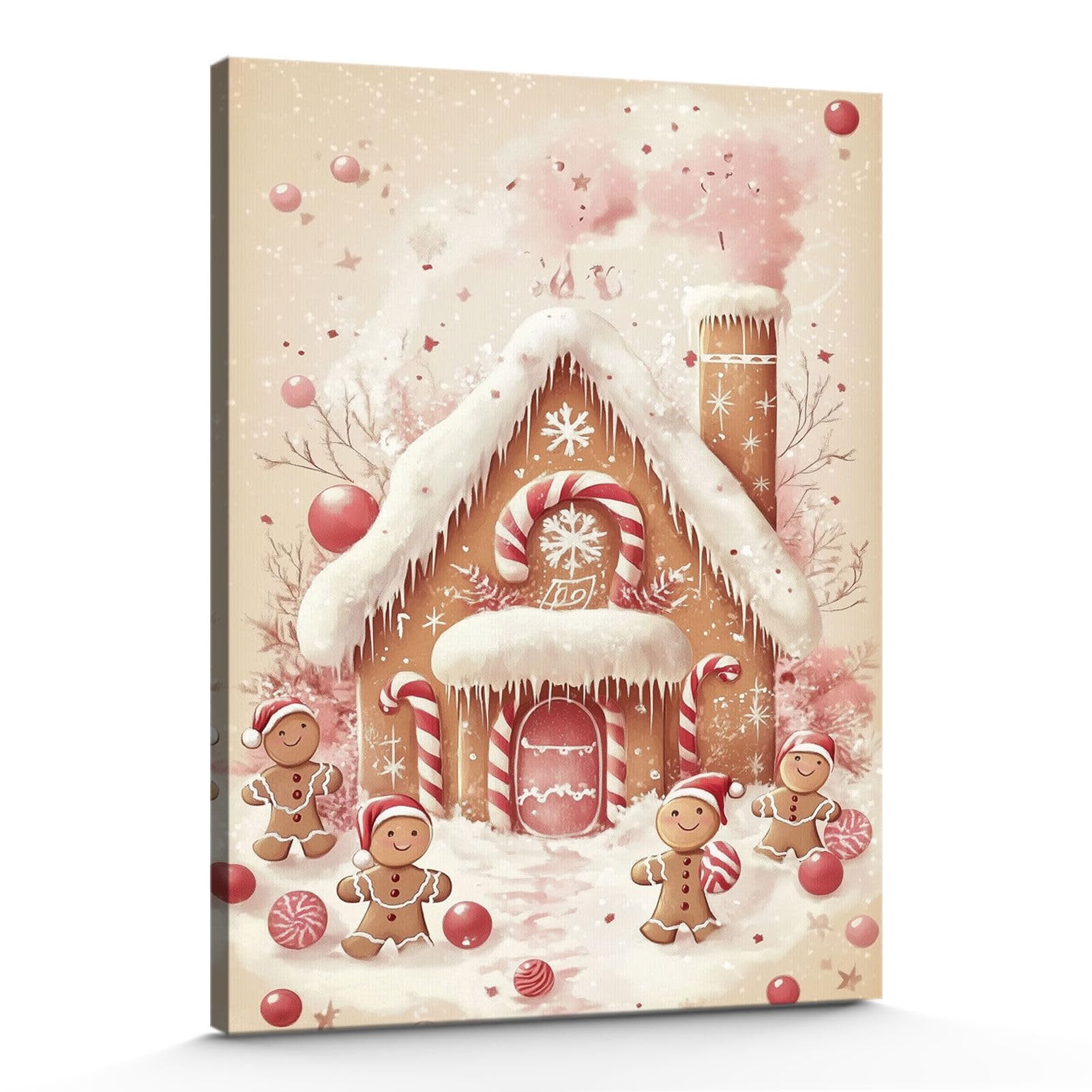 GSPQAZ Gingerbread House Christmas Wall Art - Festive Holiday Canvas Print for Vintage Christmas Decor 12x18inch-Unframed