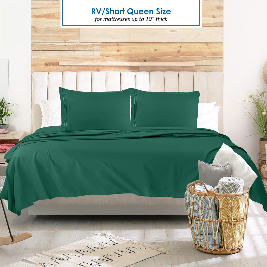 Nestl Hunter Green Rv Queen Sheets – Super Soft Rv Short Queen Sheets For Rv Camper, 4 Piece 1800 Microfiber Fitted Rv Sheets, Double Brushed Rv Bed Sheets Set, Camper Sheets And Pillowcases