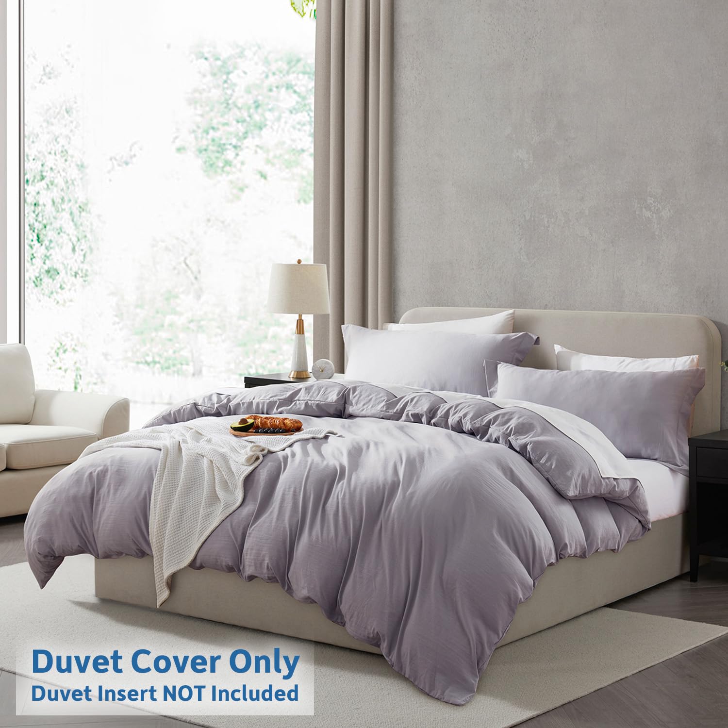 Nestl Grey Lavender Duvet Cover Full Size - Soft Prewashed Full Size Duvet Cover Set, 3 Piece, With Zipper Closure, 1 Duvet Cover 80X90 Inches And 2 Pillow Shams - No Comforter