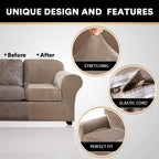 4 Pieces Sofa Covers Stretch Velvet Couch Covers For 3 Cushion Sofa Slipcovers Soft Sofa Slip Covers Furniture Covers With 3 Individual Seat Cushion Covers, Machine Washable (X-Large, Taupe)