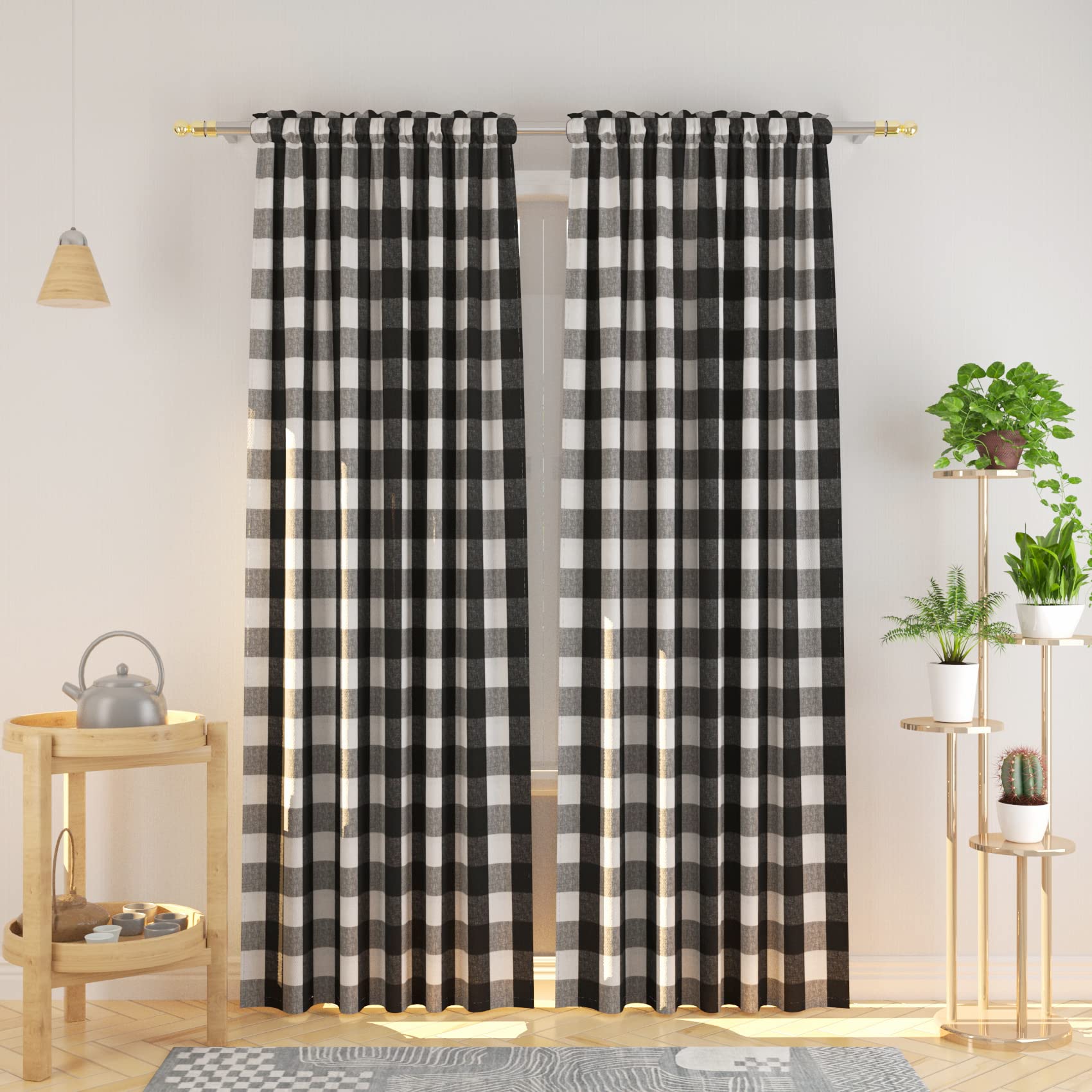 Natus Weaver Cotton Curtains Black And White Buffalo Gingham Check Curtain Panels 95 Inches Long Living Room Drapes Plaid Checke