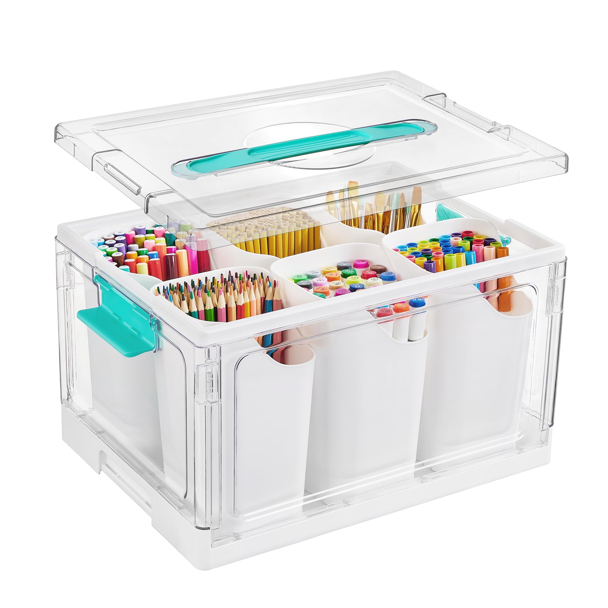 Vtopmart 24 QT Clear Plastic Craft Organizer with 6 Detachable Inserts, Art Supply and Tool Storage Box for Craft, Crayon,Pencil
