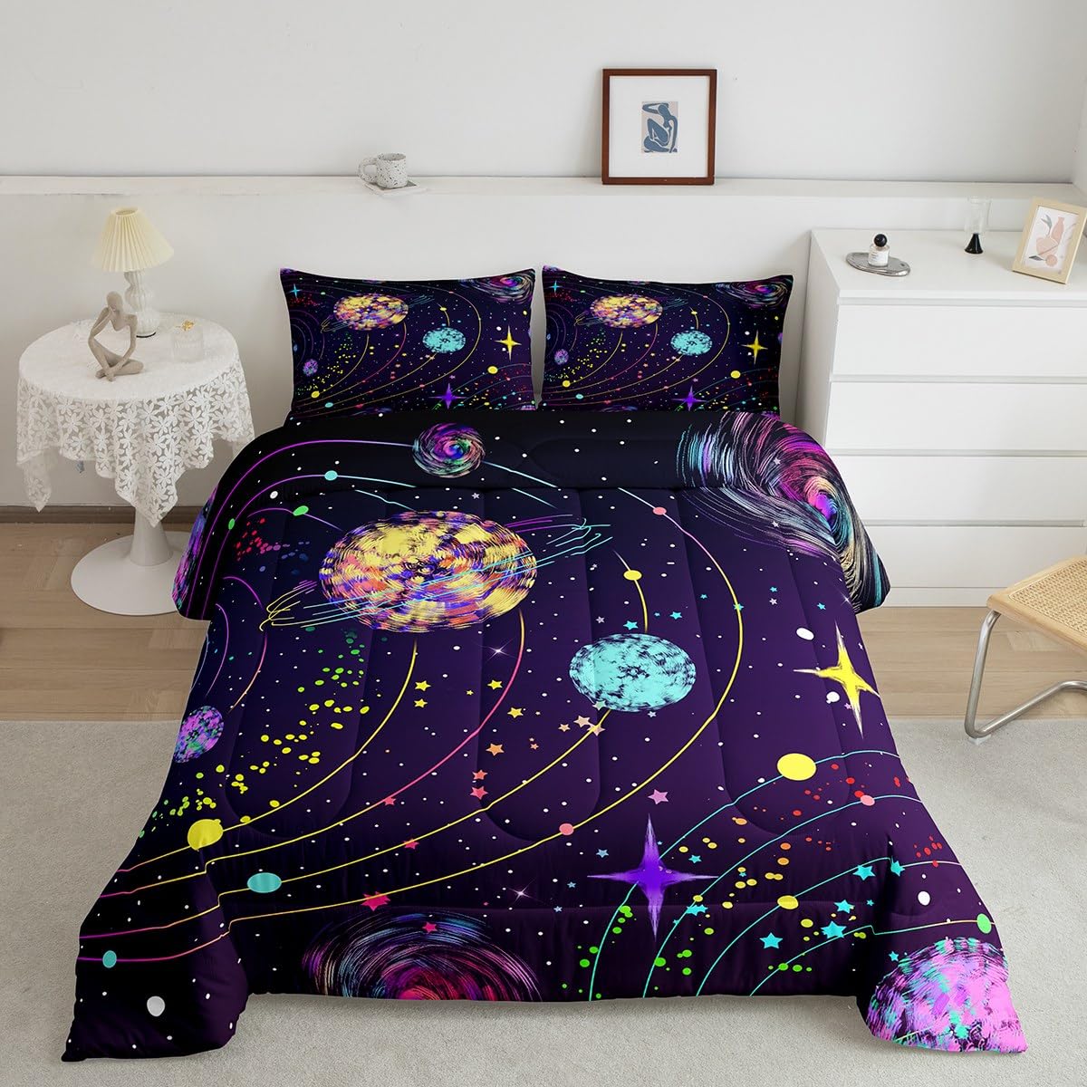 Feelyou Solar System Comforter Set Queen Size Outer Space Comforter for Kids Teens Adults Universe Planets Bedding Set Cute Astr