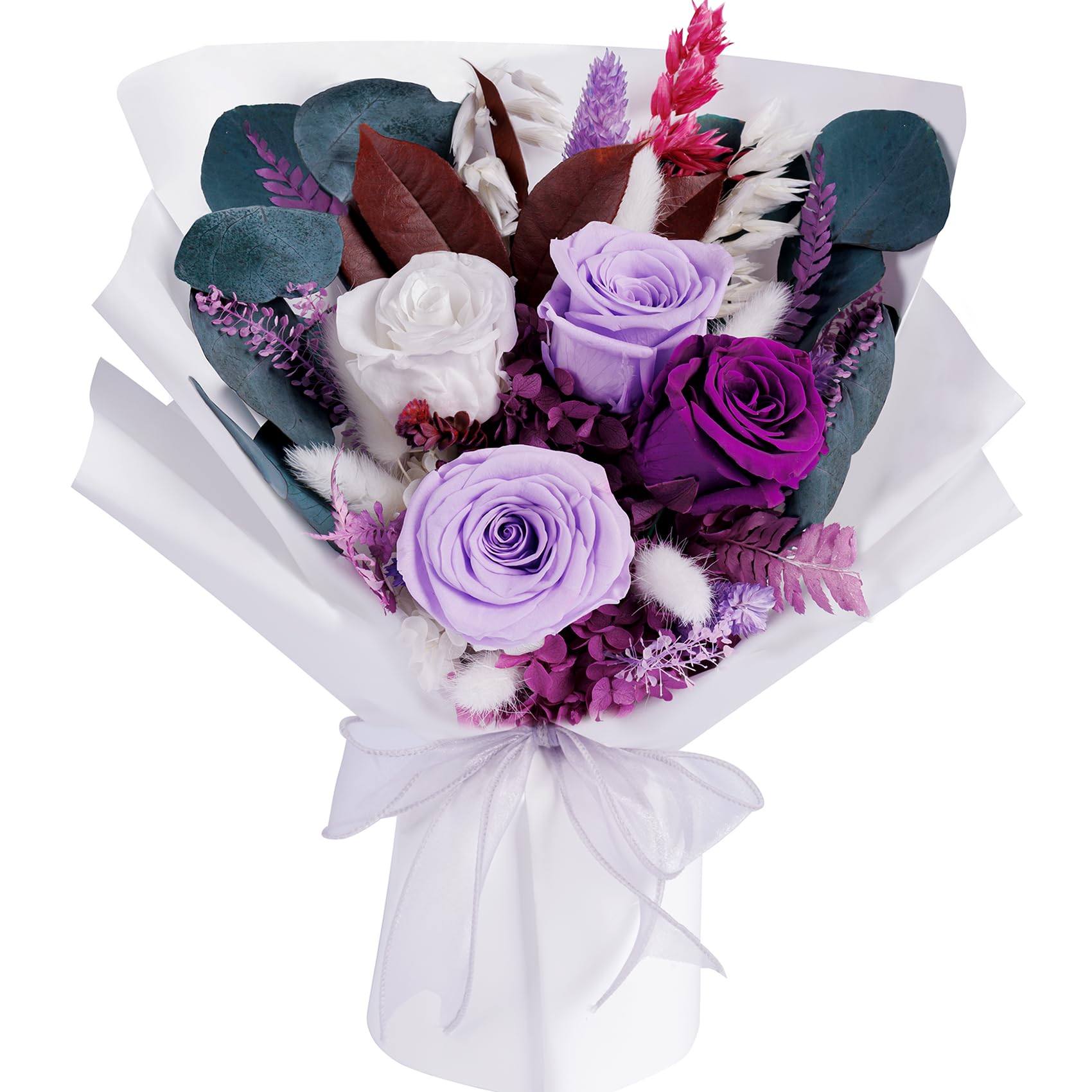 Preserved Flowers Bouquets, Purple Flowers, Flowers for Delivery Prime, Natural Real Long Lasting Roses and Flowers, Rose Bouque
