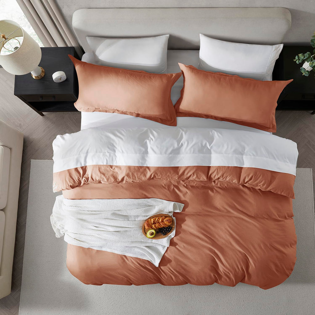 Nestl Twin Duvet Cover Set - Soft Prewashed Rust Duvet Cover Twin/Twin Xl, 2 Piece, With Zipper Closure, 1 Duvet Cover 68X90 Inches And 1 Pillow Sham - No Comforter