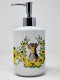 Caroline's Treasures CK2916SOAP Miniature Pinscher #2 in Sunflowers Ceramic Soap Dispenser Hand Soap Dispenser Pump Bottles for 