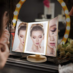 Weily Lighted Vanity Makeup Mirror 1X/2X/3X Magnification Trifold With 36 Led Lights Touch Screen And Usb Charging, 180 Degree Adjustable Stand For Countertop Cosmetic Makeup Mirror(Gold)