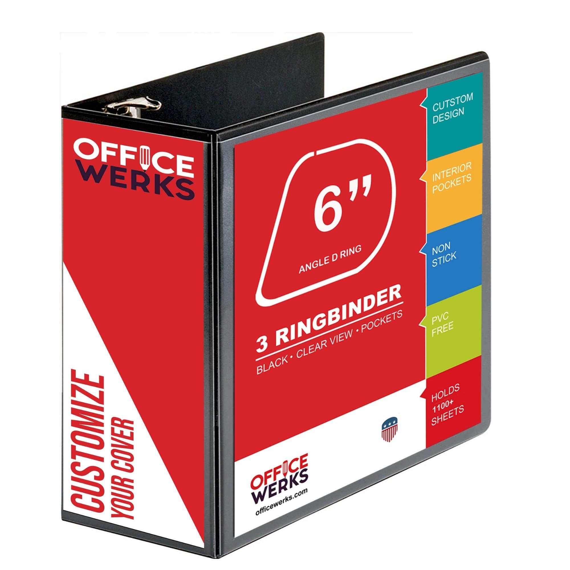 Office Werks 3 Ring Binder, 6 Inch Capacity D Ring, 8.5X11 Inch Presentation Folder With Pockets, Durable Non-Stick Customizable
