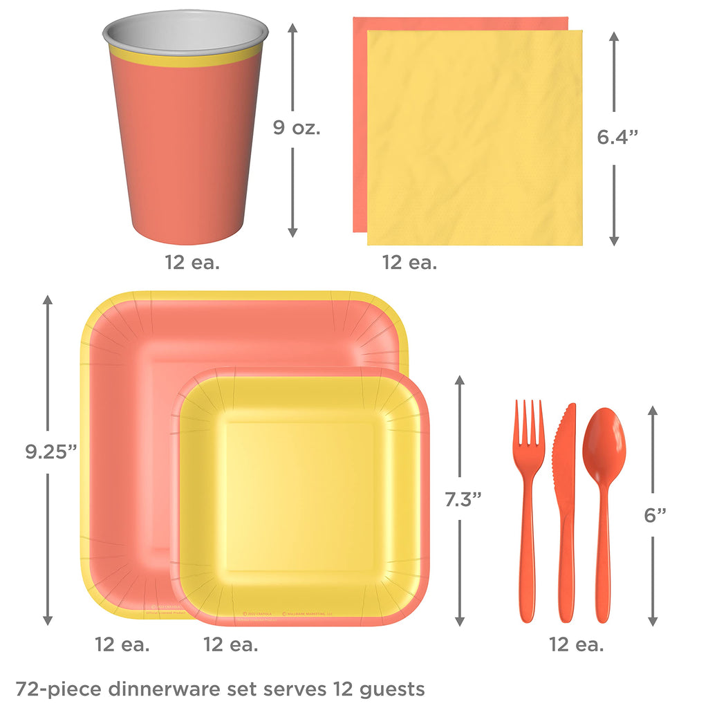 Crayola Color Pop Yellow And Orange Party Supplies (12 Dinner Plates, 12 Dessert Plates, 12 Paper Cups, 24 Napkins, 12 Sets Of P