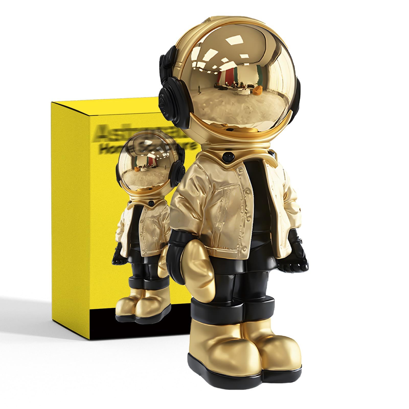 EZ4ENCE Figurine Statue Astronaut Sculpture Spaceman Decor,Sculpture for Home Decor,Arts Gold and Black Shelf Decoration,Cool Me