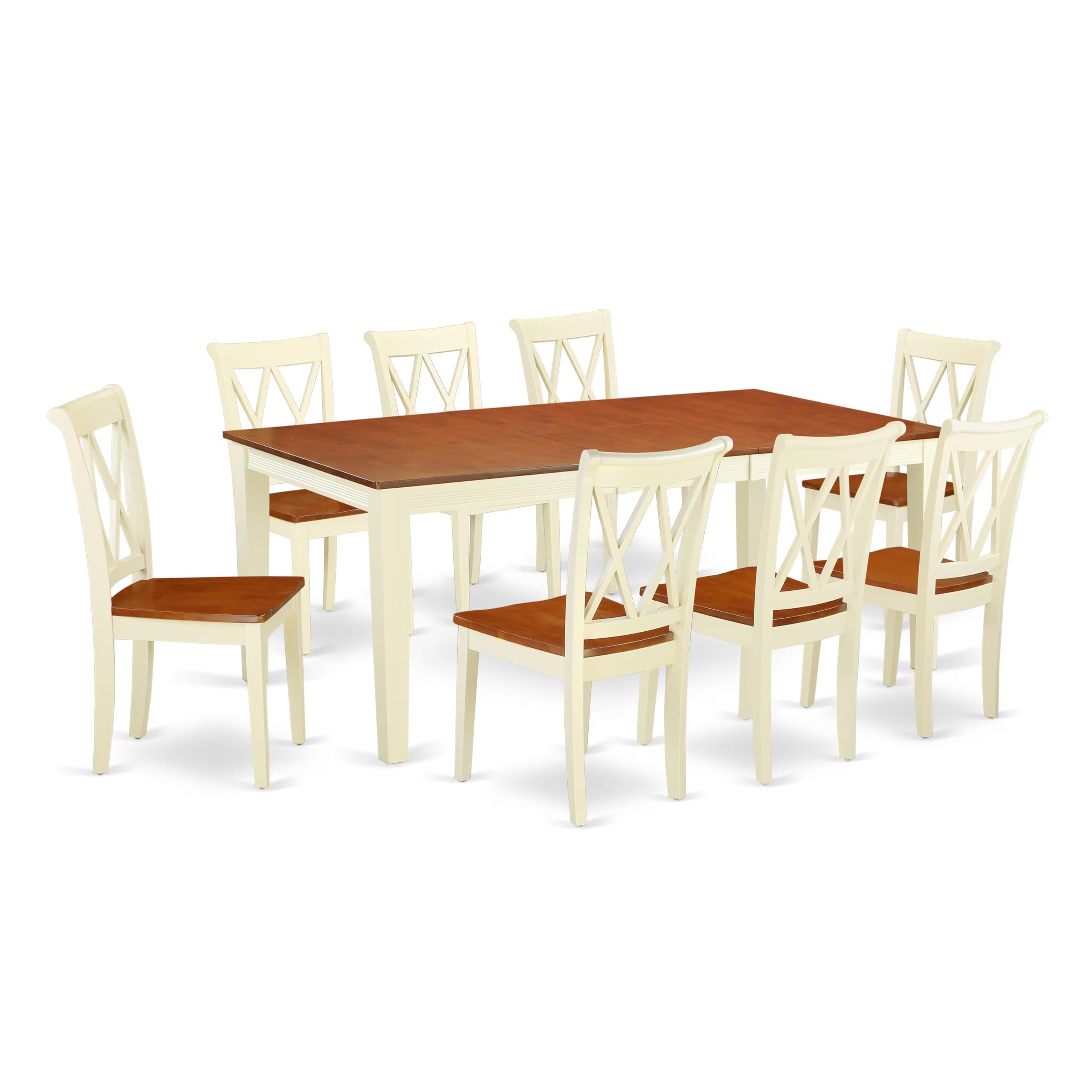 East West Furniture Qucl9-Bmk-W 9 Piece Dining Room Furniture Set Includes A Rectangle Kitchen Table With Butterfly Leaf And 8 Dining Chairs, 40X78 Inch, Buttermilk & Cherry