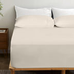 Gokotta Bamboo Rayon Fitted Sheet And Pillow Case, Super Soft Cooling Fitted Sheet With 4 Elastic Corner Straps - 15'' Pocket Fi