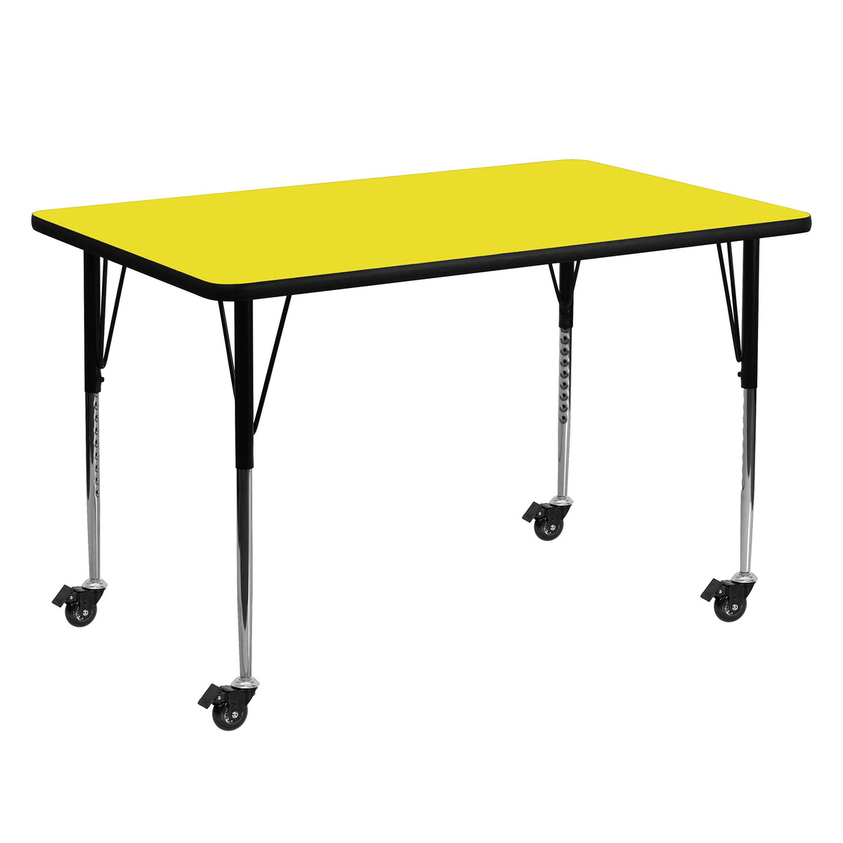 Flash Furniture Wren Mobile 30''W x 60''L Rectangular Yellow HP Laminate Activity Table - Standard Height Adjustable Legs