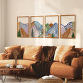 Glamativity 4 Pcs Colorful And Black Double-Sided Abstract Mountain Metal Wall Art , Mountain Line Art D  cor, 3D Textured Minim