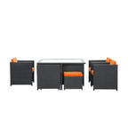 Modway Inverse Wicker Rattan 9-Piece Outdoor Patio Dining Furniture Set In Espresso Orange