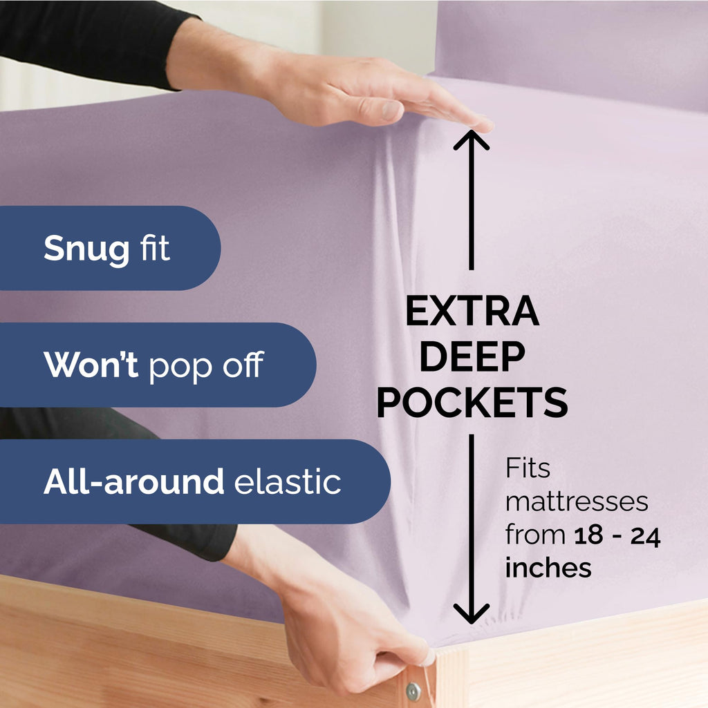 Extra Deep Pocket King Sheets - 4 Piece Breathable & Cooling Bed Sheets - Hotel Luxury Sheet Set - Soft, Wrinkle Free & Comfy - Easily Fits Extra Deep Mattresses - Deep Pocket Light Lavender Sheets