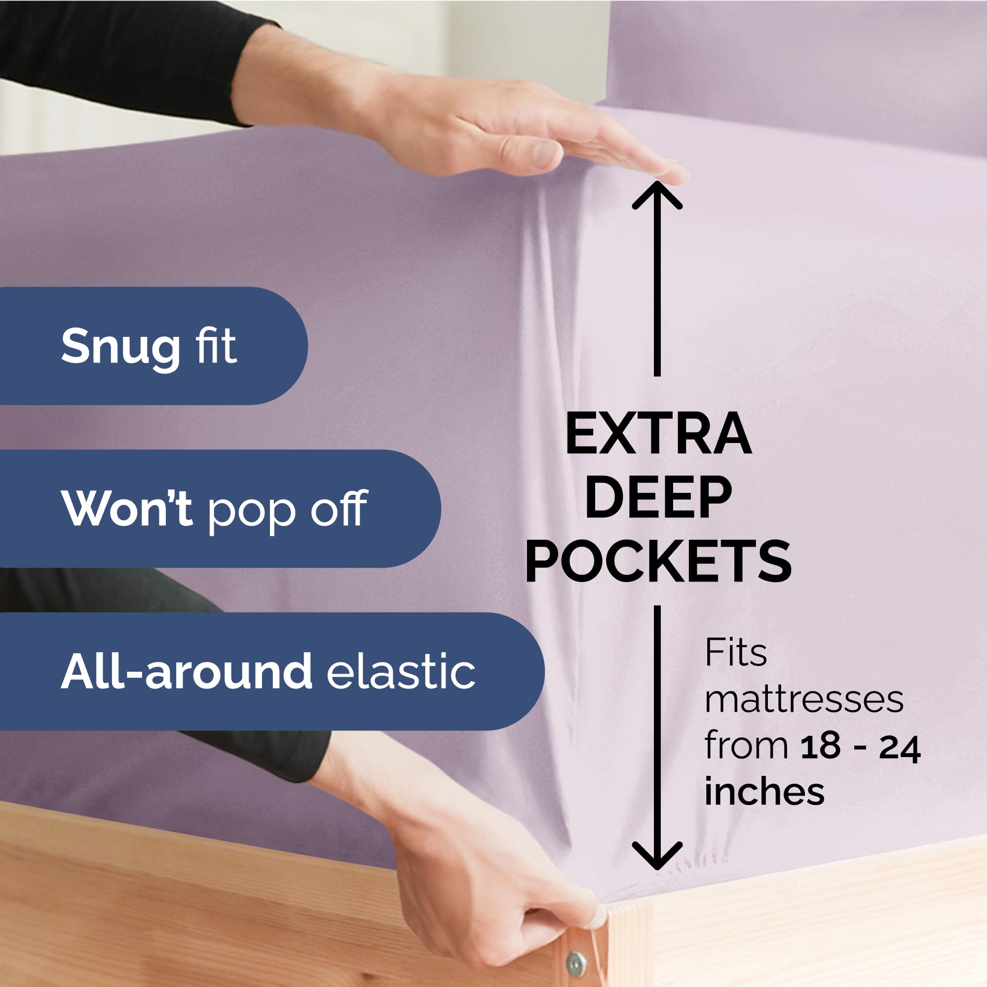 Extra Deep Pocket King Sheets - 4 Piece Breathable & Cooling Bed Sheets - Hotel Luxury Sheet Set - Soft, Wrinkle Free & Comfy - Easily Fits Extra Deep Mattresses - Deep Pocket Light Lavender Sheets