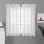 Lecloud Leia Short White Sheer Curtains 45 Inch Length 2 Panels, Balance Light & Privacy Clip Texture Small Window Curtain For B