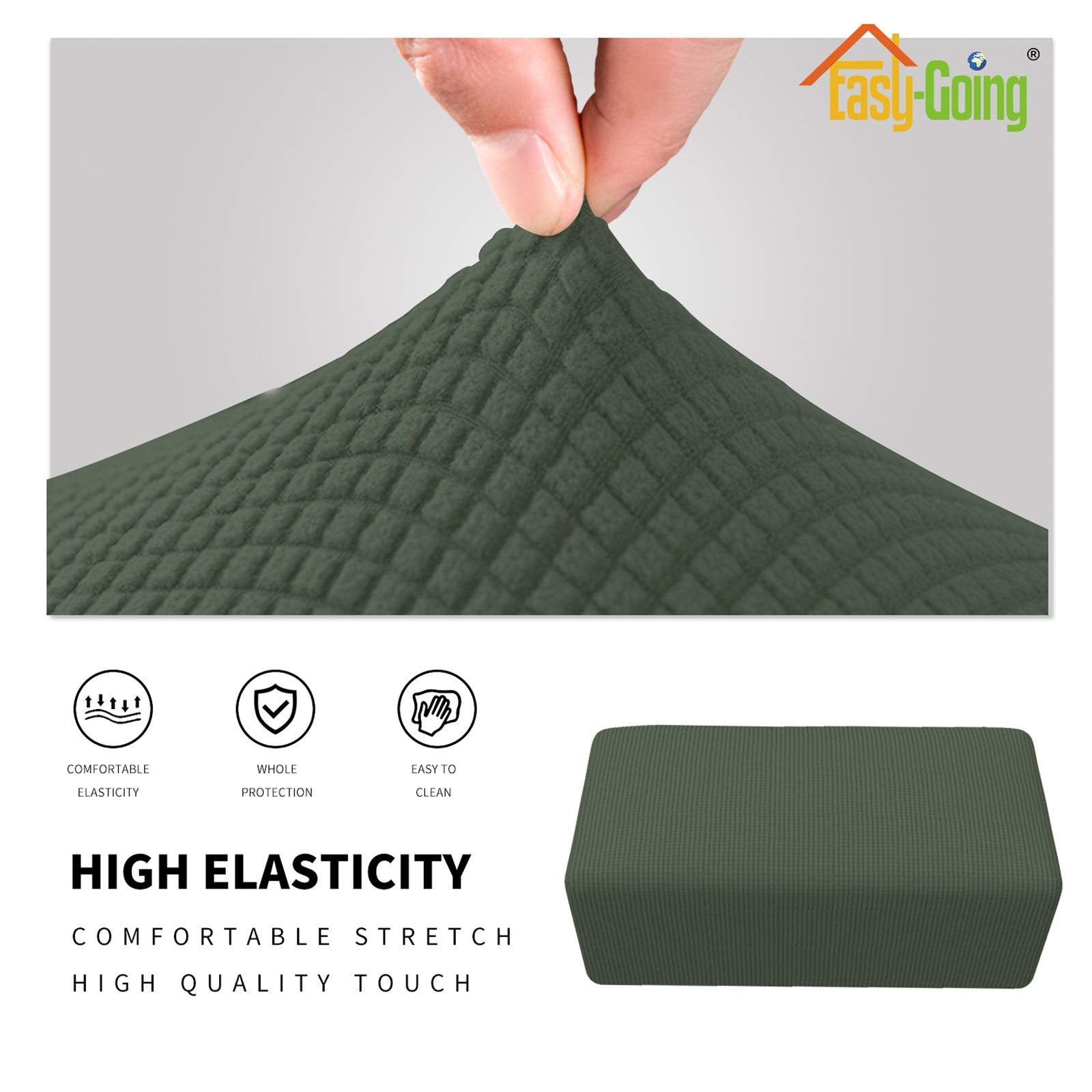 Easy-Going Stretch Ottoman Cover Folding Storage Stool Furniture Protector Soft Rectangle Slipcover With Elastic Bottom(Ottoman Small,Olive Green)