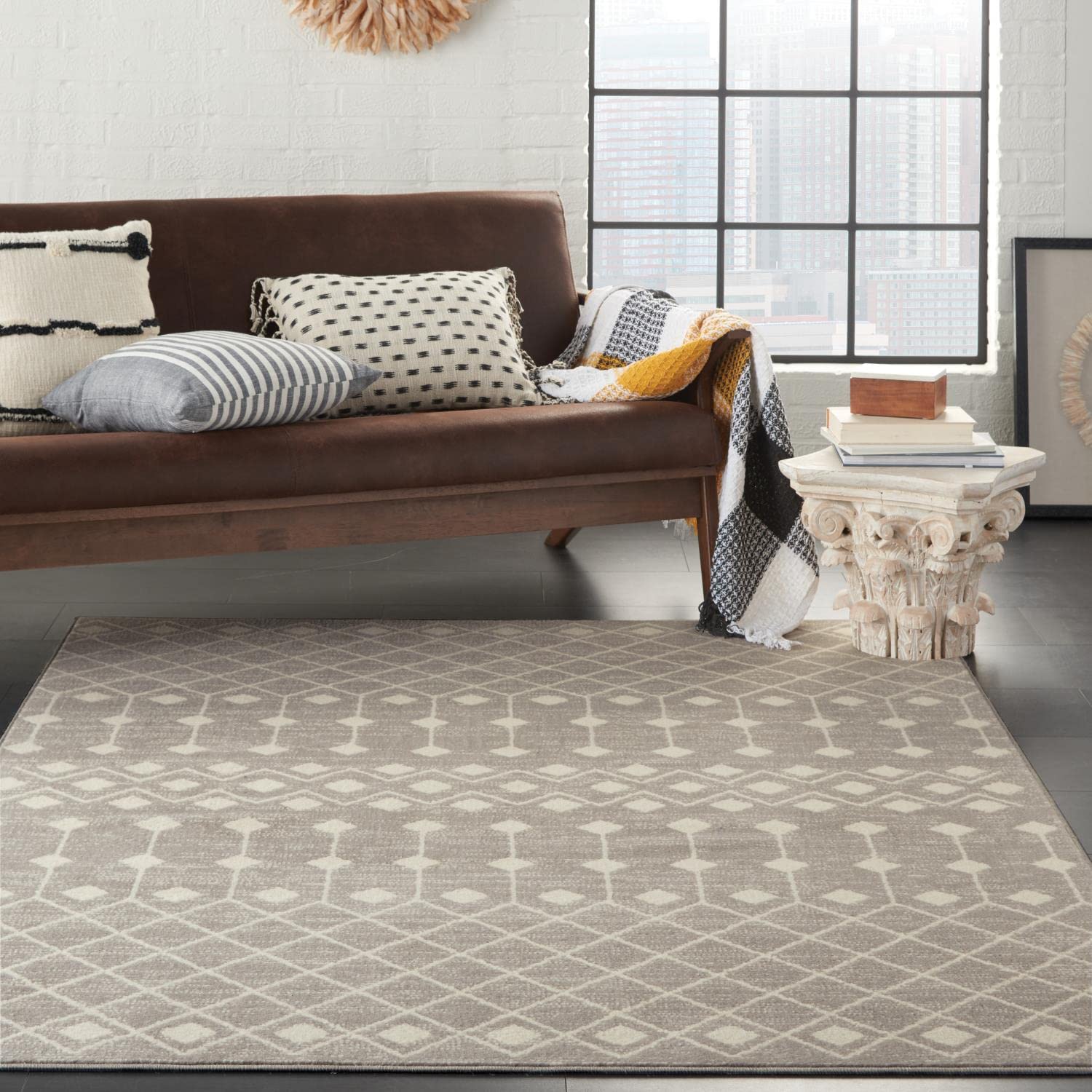 Nourison Grafix Moroccan Grey 7' X 10' Area Rug, Easy Cleaning, Non Shedding, Bed Room, Living Room, Dining Room, Kitchen (7X10)