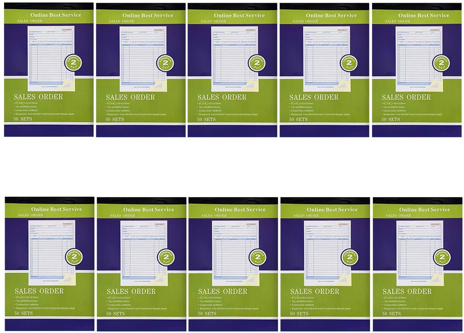10 Pack Large Sales Order Book Receipt Invoice Duplicate Carbonless Copy 50 Sets 5.5' X 8'5