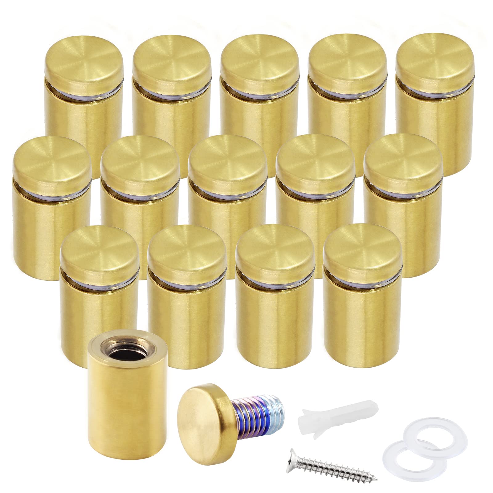 Zorveiio 3/4' X 1-1/4' Sign Standoff Screws Gold Wall Standoff Mounts, Acrylic Standoff Screws Glass Standoff Sign Standoffs A