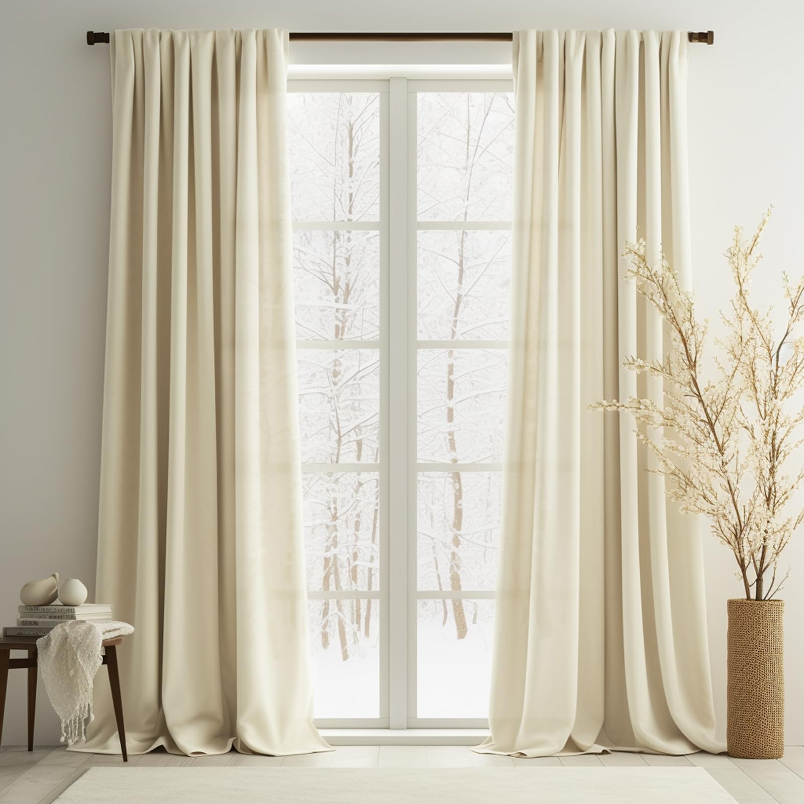 Lazzzy Ivory Velvet Curtains 90 Inch Length Curtains For Living Room Bedroom Light Filtering Thermal Insulate Window Drapes Supe