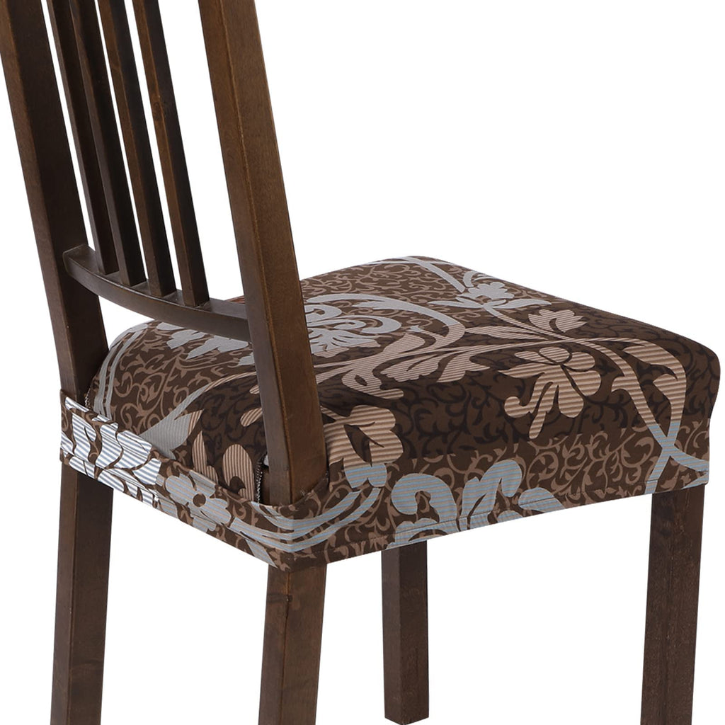 Searchi Stretch Dining Chair Seat Covers Set Of 2, Soft Removable Washable Seat Covers For Dining Chairs, Dining Room Seat Cover Protector (Rear-Covered, Brown)