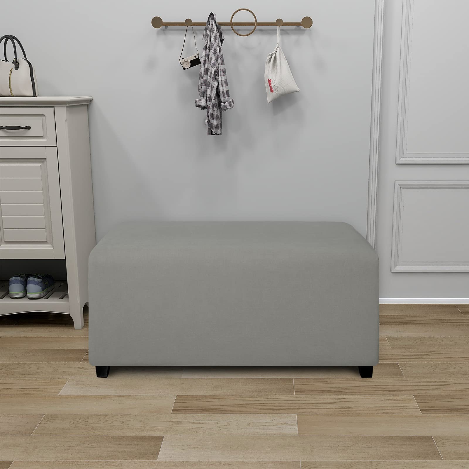 Purefit Super Stretch Soft Form Fit Ottoman Cover Rectangle - Ottoman Slipcovers For Foot Stool & Folding Storage Furniture For Living Room With Nonslip Elastic Bottom (Medium, Light Gray)