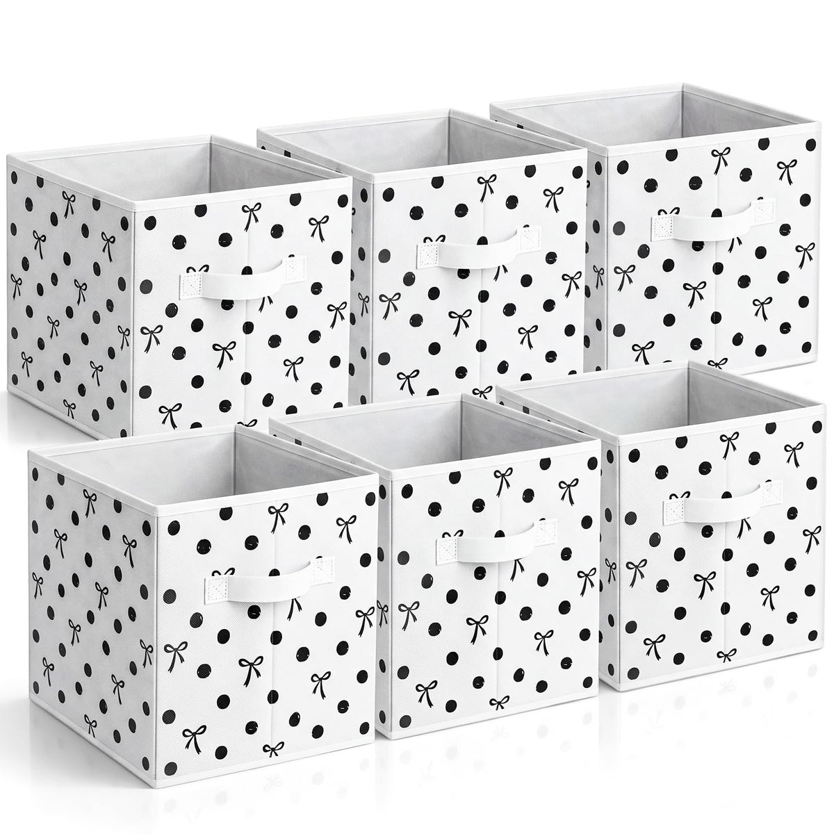 Reallnaive 6 Pcs 11 Inch Bow Polka Dot Cube Storage Bins