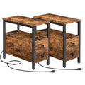 Hoobro End Table With Charging Station, Narrow Side Table With 2 Drawer & Power Outlets, Nightstand Small Spaces, Rustic Brown And Black Bf541Bzp201