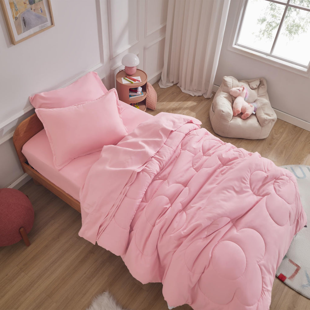 Sleep Zone Kids Pink Twin Bedding Comforter Set - Super Cute & Soft Girls Bedding 5 Pieces Set With Comforter, Sheet, Pillowcase