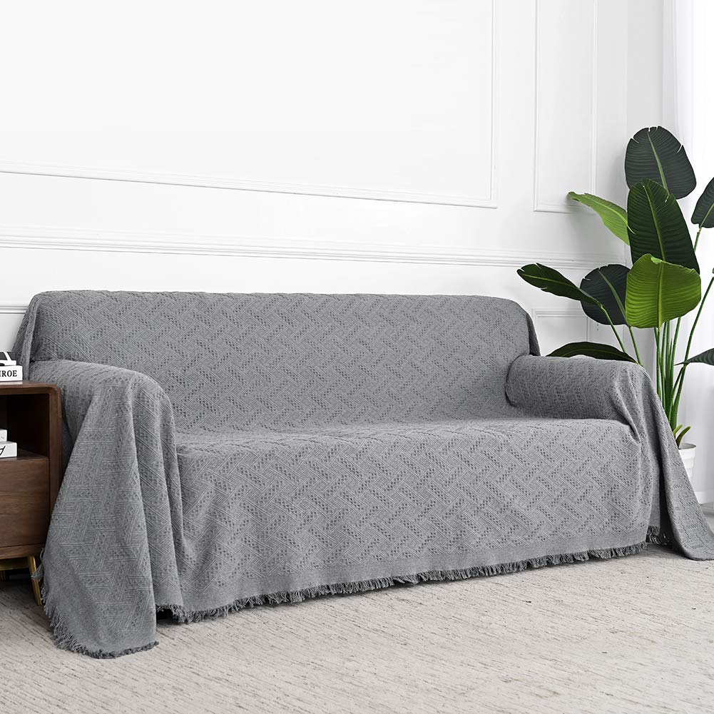Mysky Home Couch Cover Sofa Covers For 2 Cushion Couch Sofa Protector Geometrical Couch Cover Living Room Sofa Throws Sofa Slipcovers For Pets, Kids(Large, 71' X 102', Grey)